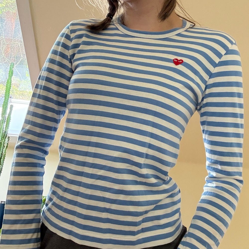 Play by Comme des Garçons Light Blue & White Striped Long Sleeve